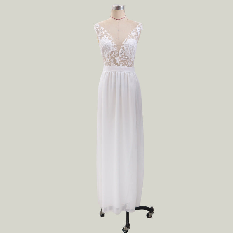 ShopNory Umstandsabend-Brautkleider, Spitzenkleider, seitlicher Schlitz, rückenfrei, V-Ausschnitt, Weiß