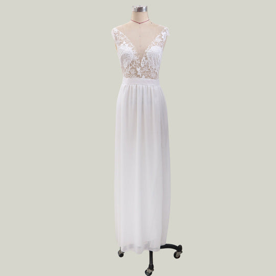 ShopNory Umstandsabend-Brautkleider, Spitzenkleider, seitlicher Schlitz, rückenfrei, V-Ausschnitt, Weiß