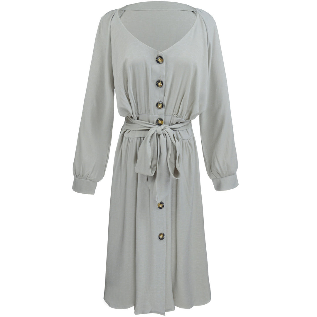 Damen Leichtes Viskose-Midikleid mit Taillenschärpe, Knopfleiste und Beinschlitz Shop Nory