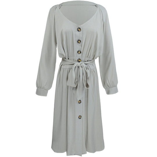 Damen Leichtes Viskose-Midikleid mit Taillenschärpe, Knopfleiste und Beinschlitz Shop Nory