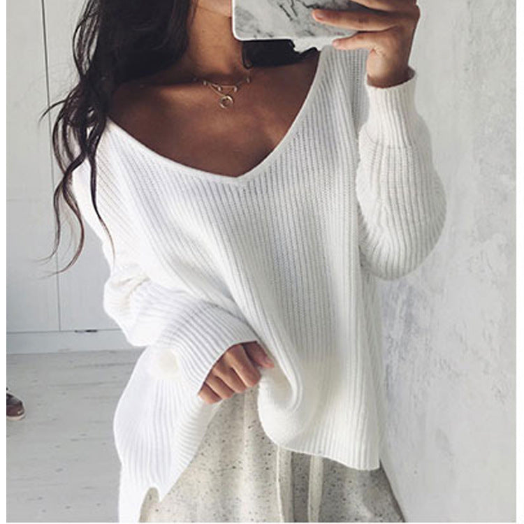 Damen lässiger Oversized Pullover mit asymmetrischem Schnitt und tiefem Rundhalsausschnitt