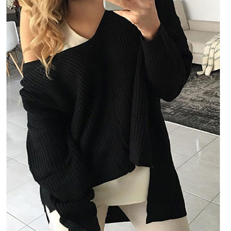 Damen lässiger Oversized Pullover mit asymmetrischem Schnitt und tiefem Rundhalsausschnitt