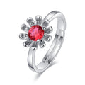 Damenring mit funkelndem rotem Edelstein und floralem Design Shop Nory
