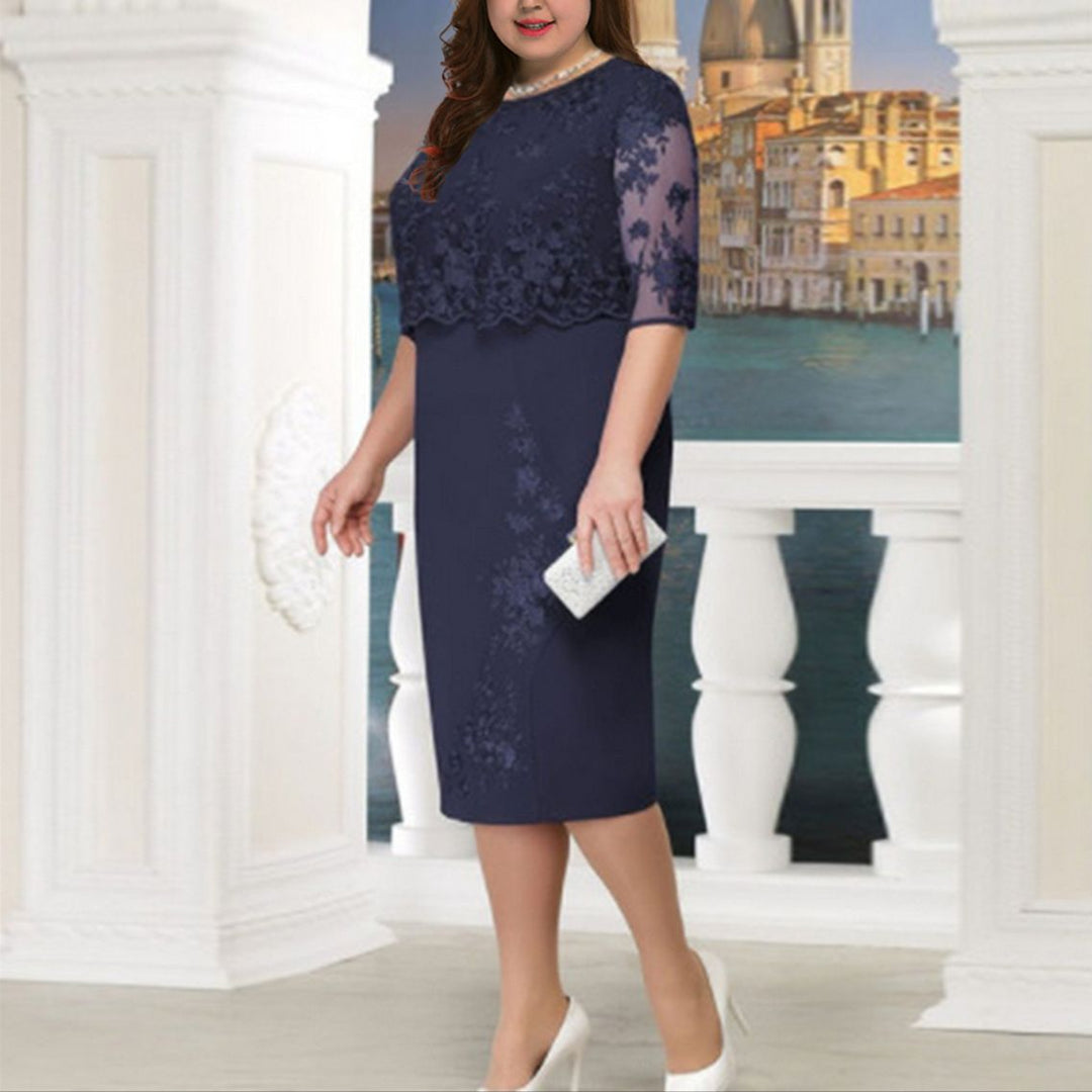 Damen Elegantes Spitzen-Overlay Etui-Kleid mit besticktem Chiffonoberteil und halbtransparenten Ärmeln Shop Nory