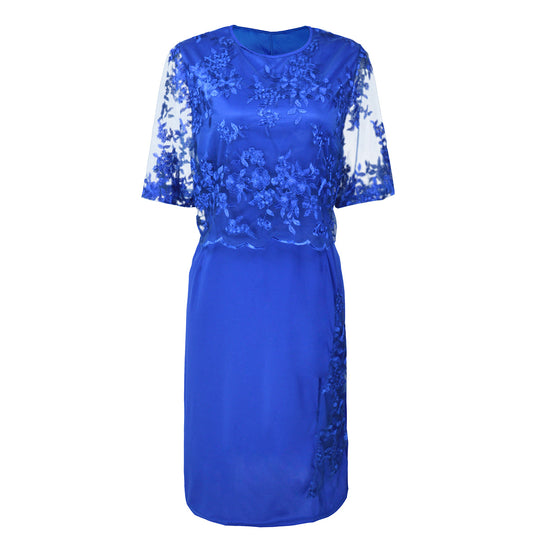 Damen Elegantes Spitzen-Overlay Etui-Kleid mit besticktem Chiffonoberteil und halbtransparenten Ärmeln Shop Nory