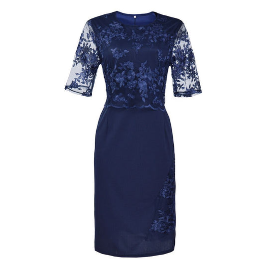 Damen Elegantes Spitzen-Overlay Etui-Kleid mit besticktem Chiffonoberteil und halbtransparenten Ärmeln Shop Nory