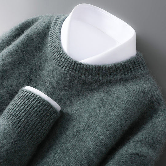 Herren-Wollpullover, Halbkragen, gestrickt, locker