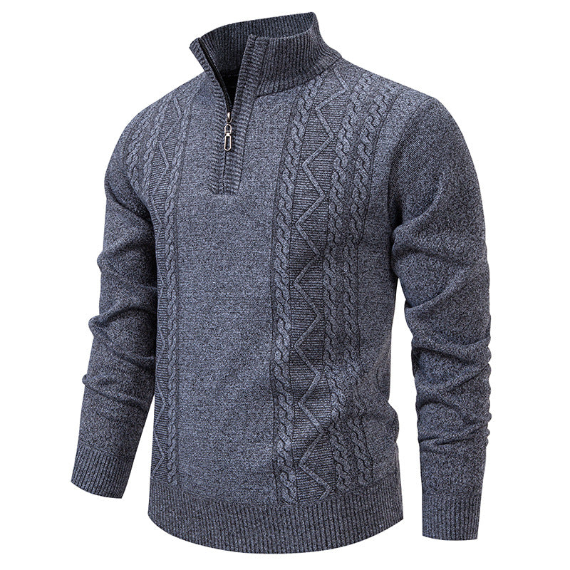 Herren-Strickpullover mit Stehkragen und halbem Reißverschluss