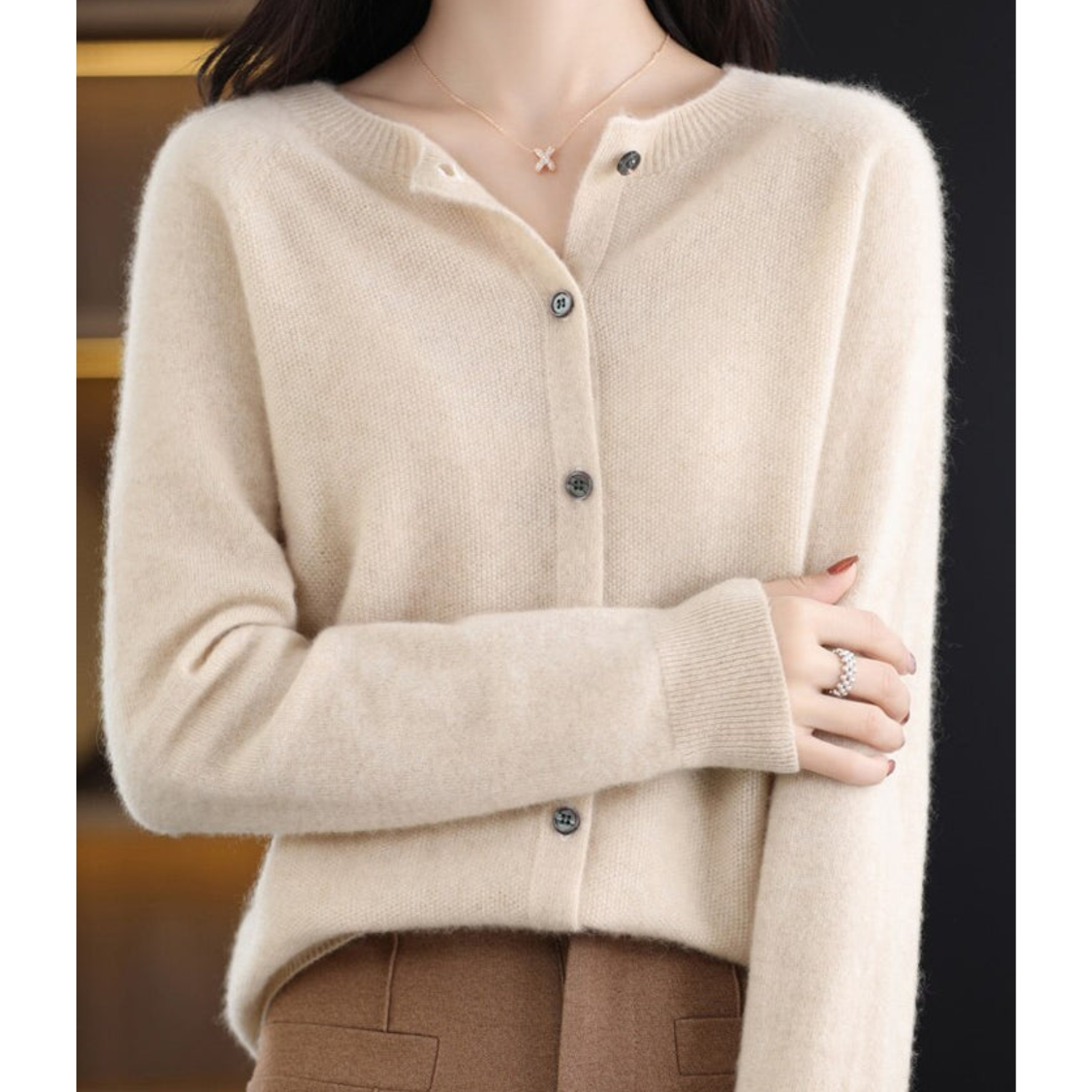 ShopNory |Damen O-Ausschnitt Strickjacke Pullover
