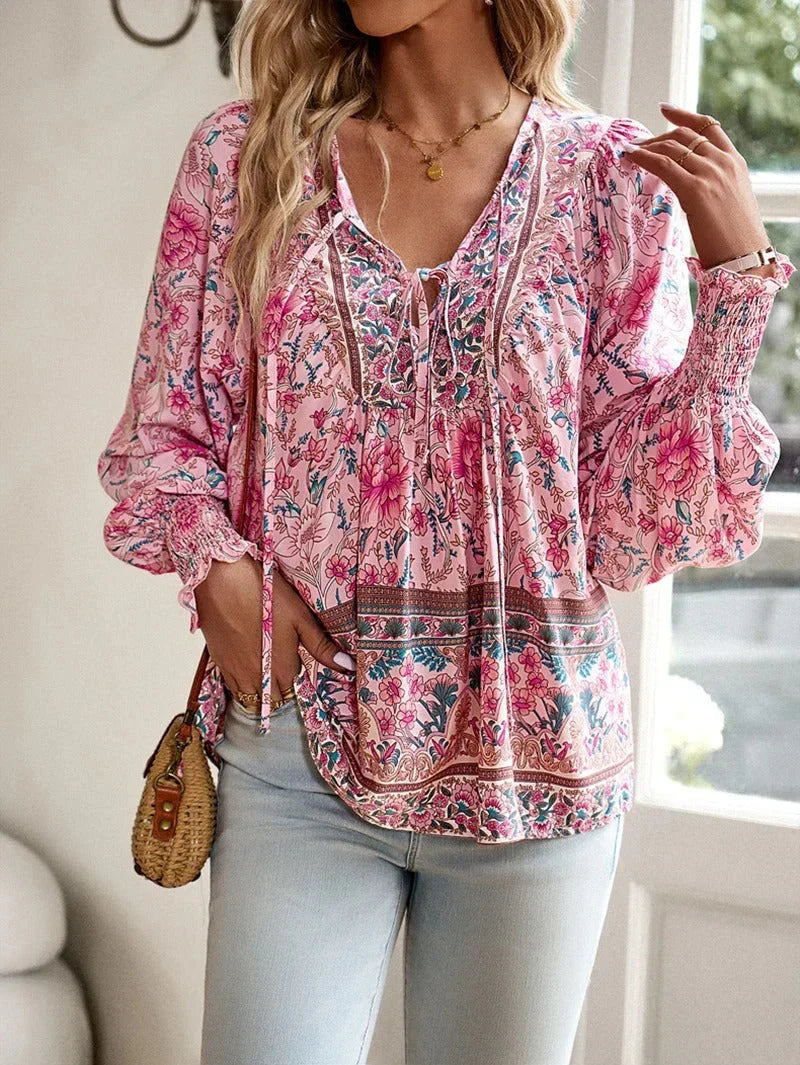 Blumenbluse Mit Langen Ärmeln Für Damen