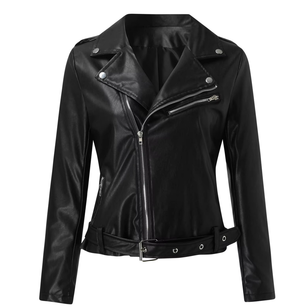 jacke Damen Biker Modell mit Gürtel und Reißverschlussdetails