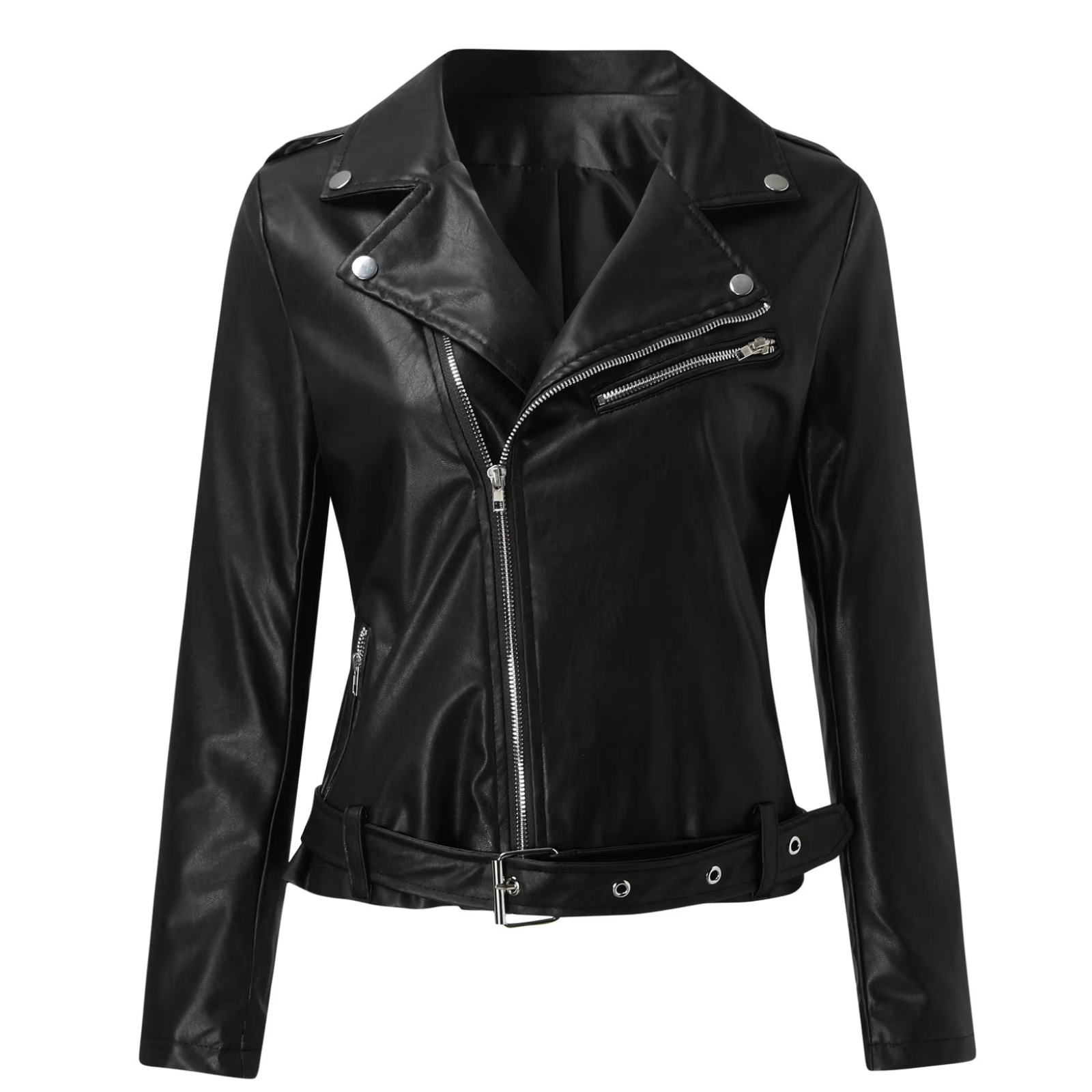 jacke Damen Biker Modell mit Gürtel und Reißverschlussdetails