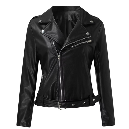 jacke Damen Biker Modell mit Gürtel und Reißverschlussdetails