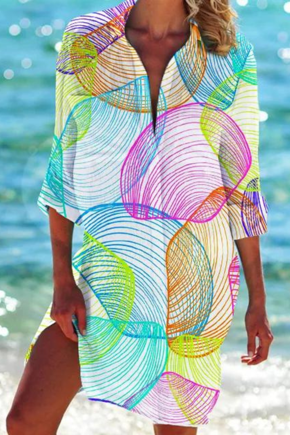 ShopNory - Lange Strandbluse mit Meeresmotiv