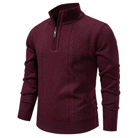 Herren-Strickpullover mit Stehkragen und halbem Reißverschluss