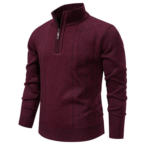 Herren-Strickpullover mit Stehkragen und halbem Reißverschluss