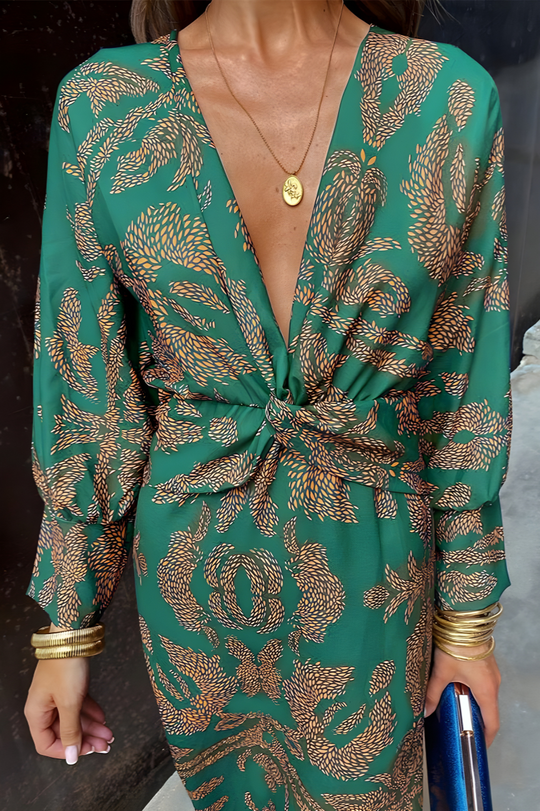Knotendes V-Ausschnitt Maxikleid