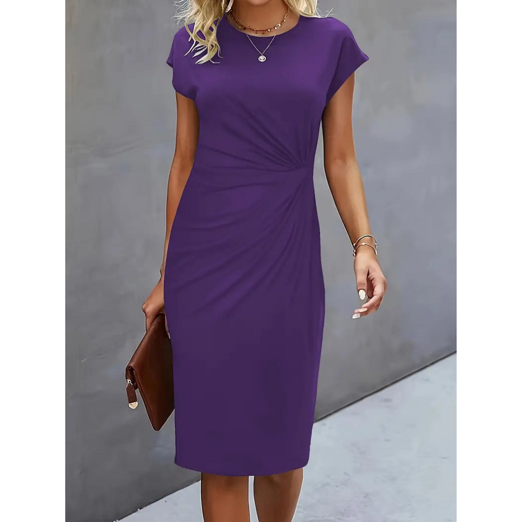 Damen Taillenakzent Stil Kleid Kurzärmlich