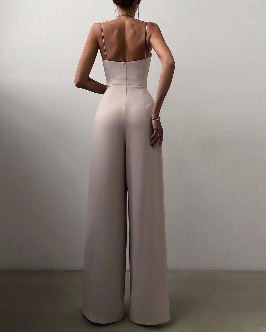 Damen Eleganter Fließender Jumpsuit mit Spaghettibändern für Festliche Anlässe