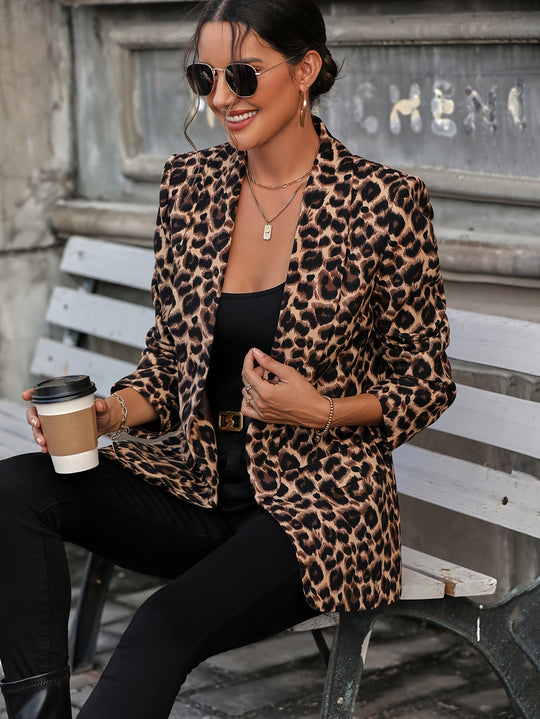 Eleganter Business Langblazer mit Leopardenmuster für alle Jahreszeiten