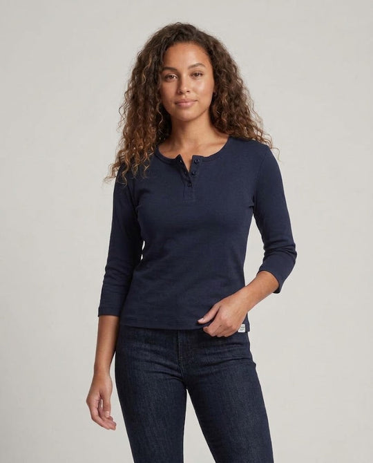Damen Geripptes Henley-Cropped-Shirt mit Dreiviertelärmeln Shop Nory
