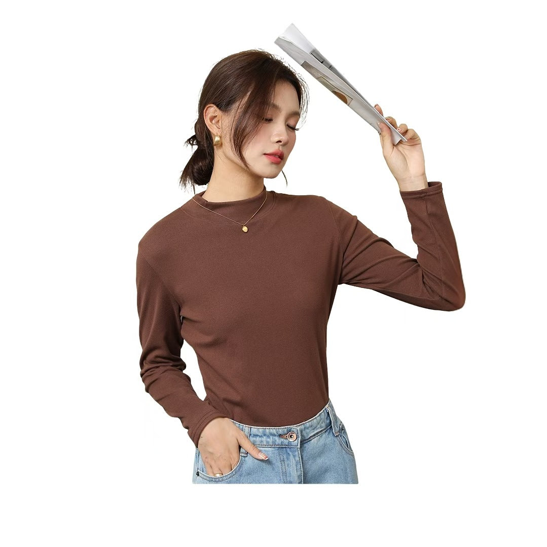 Dünnes Langarm-Strickshirt mit Stehkragen