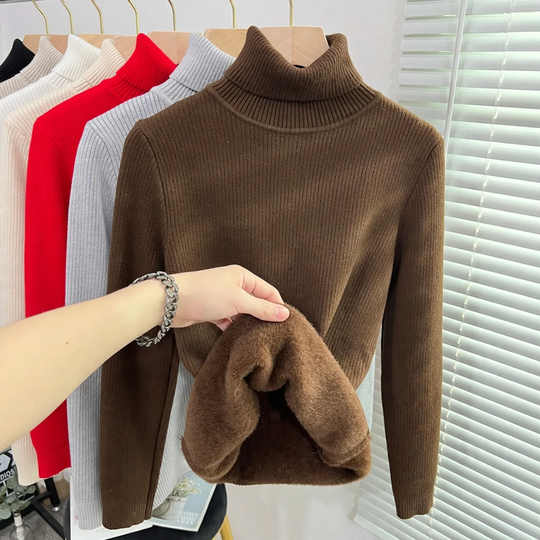 Gerippter Damen-Rollkragenpullover, gefüttert