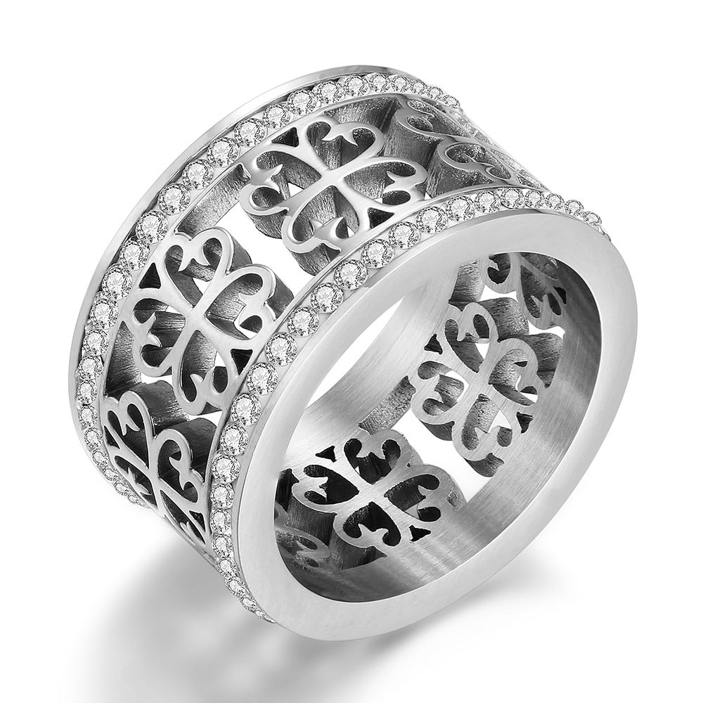 Damen Ring mit kunstvollem Floralmuster aus Edelstahl und funkelnden Zirkonia Shop Nory