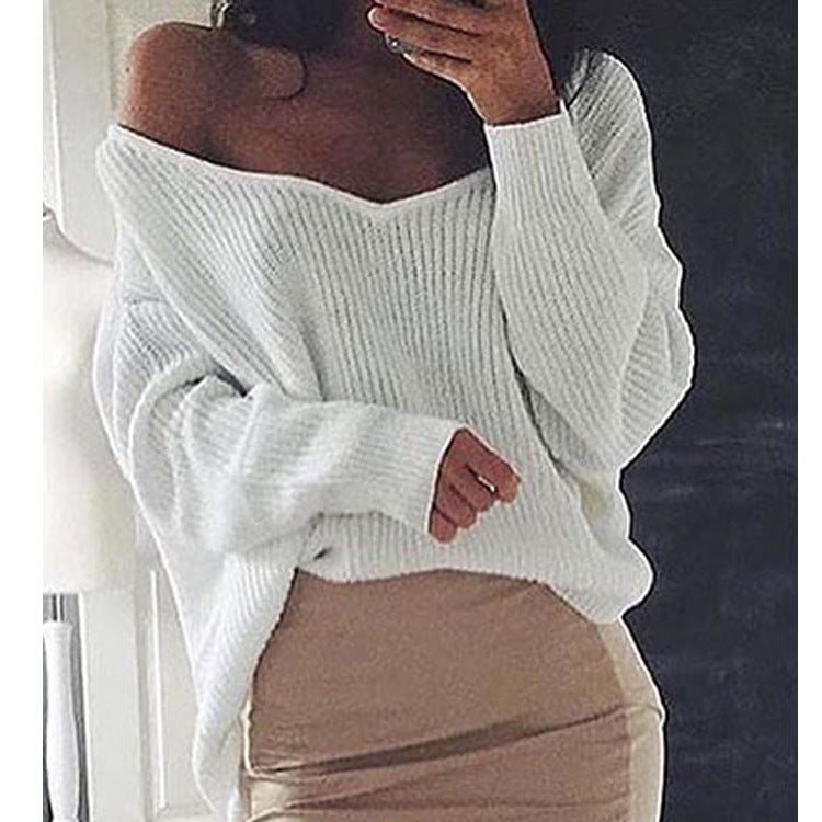 Damen lässiger Oversized Pullover mit asymmetrischem Schnitt und tiefem Rundhalsausschnitt