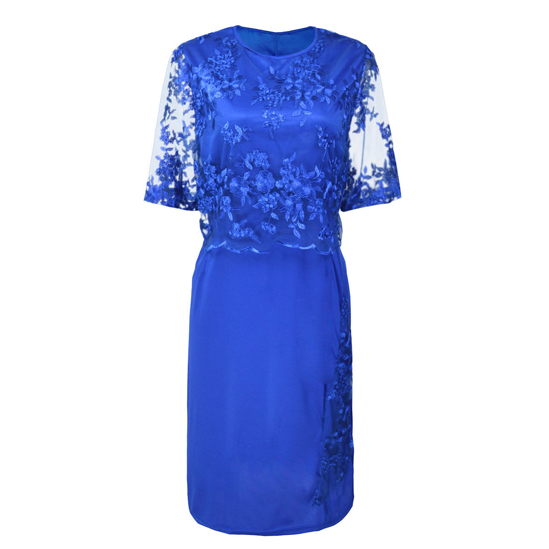 Damen Elegantes Spitzen-Overlay Etui-Kleid mit besticktem Chiffonoberteil und halbtransparenten Ärmeln Shop Nory