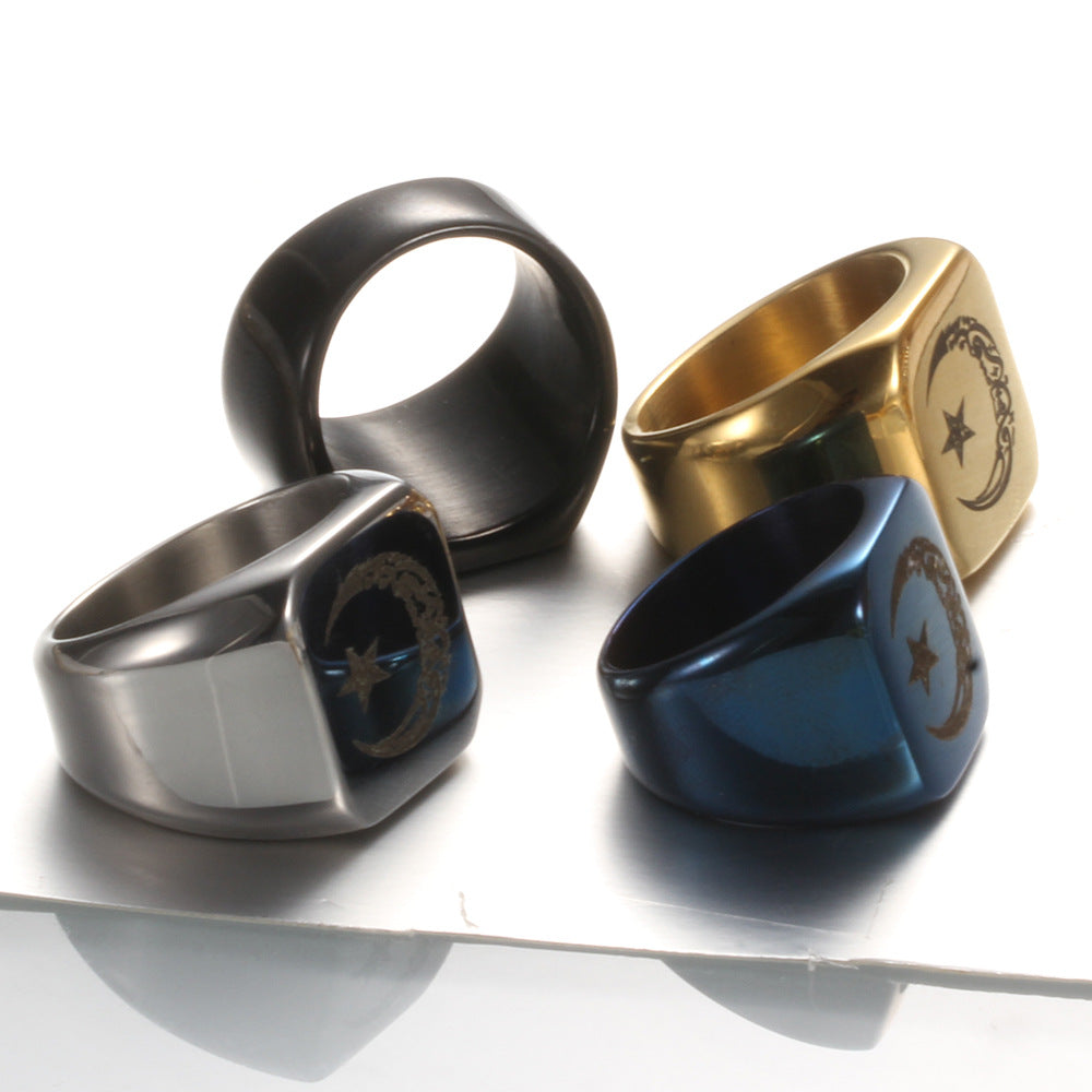 Herren Siegelring mit kunstvollem Mond- und Stern-Design Shop Nory