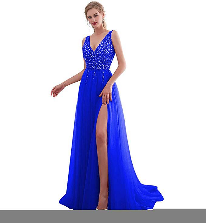 Damen Elegantes Abendkleid mit funkelnden Pailletten und tiefem Schlitz
