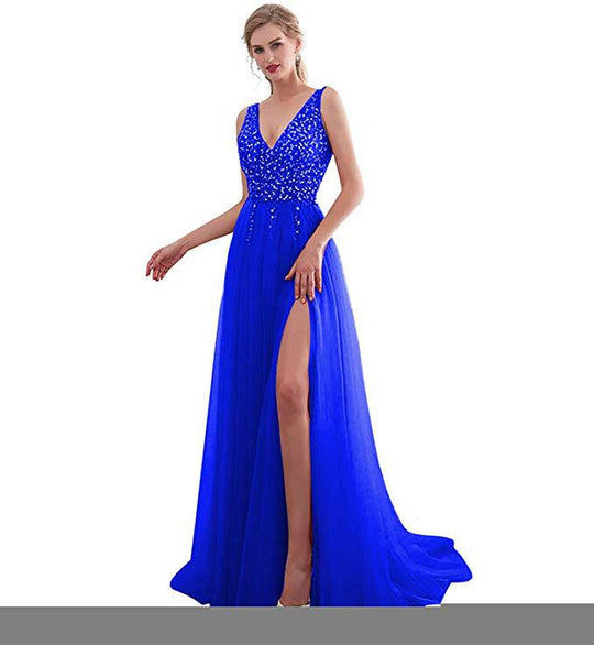 Damen Elegantes Abendkleid mit funkelnden Pailletten und tiefem Schlitz