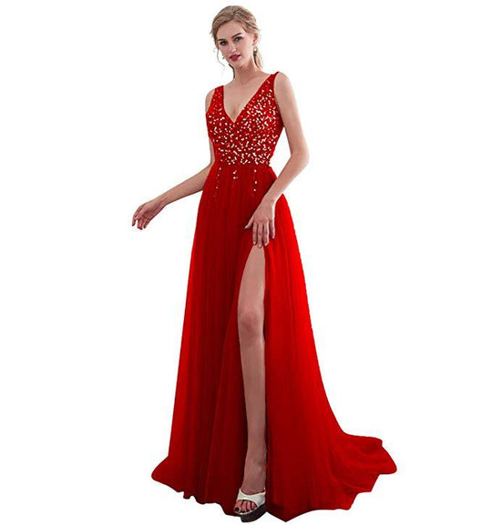 Damen Elegantes Abendkleid mit funkelnden Pailletten und tiefem Schlitz