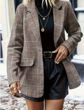 Lange Elegante Damenblazer Mit Karomuster Und Reverskragen | Perfekt Für Alle Jahreszeiten