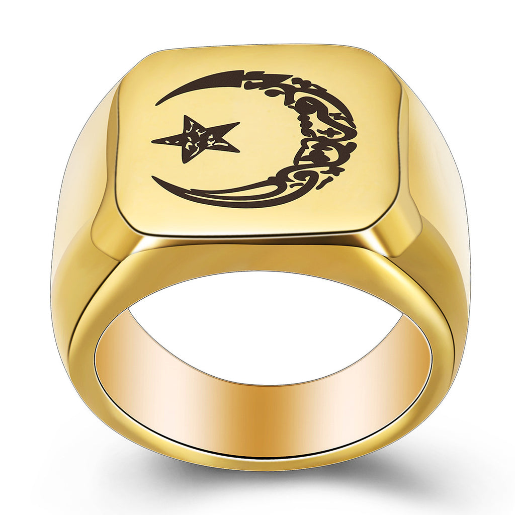 Herren Siegelring mit kunstvollem Mond- und Stern-Design Shop Nory