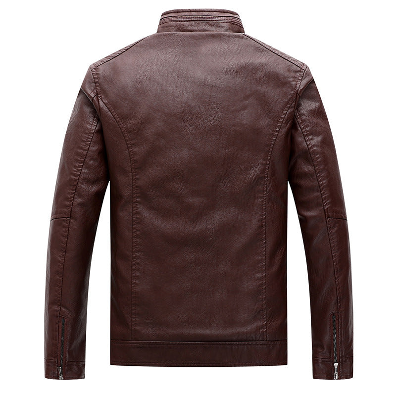 Herren Slim-Fit Lederimitat-Bikerjacke mit Stehkragen und Reißverschlusstaschen Shop Nory