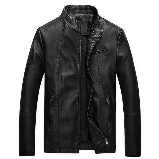 Herren Slim-Fit Kunstlederjacke im Bikerstil mit Stehkragen und Reißverschluss Shop Nory