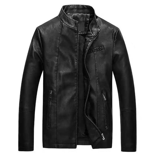 Herren Slim-Fit Kunstlederjacke im Bikerstil mit Stehkragen und Reißverschluss Shop Nory