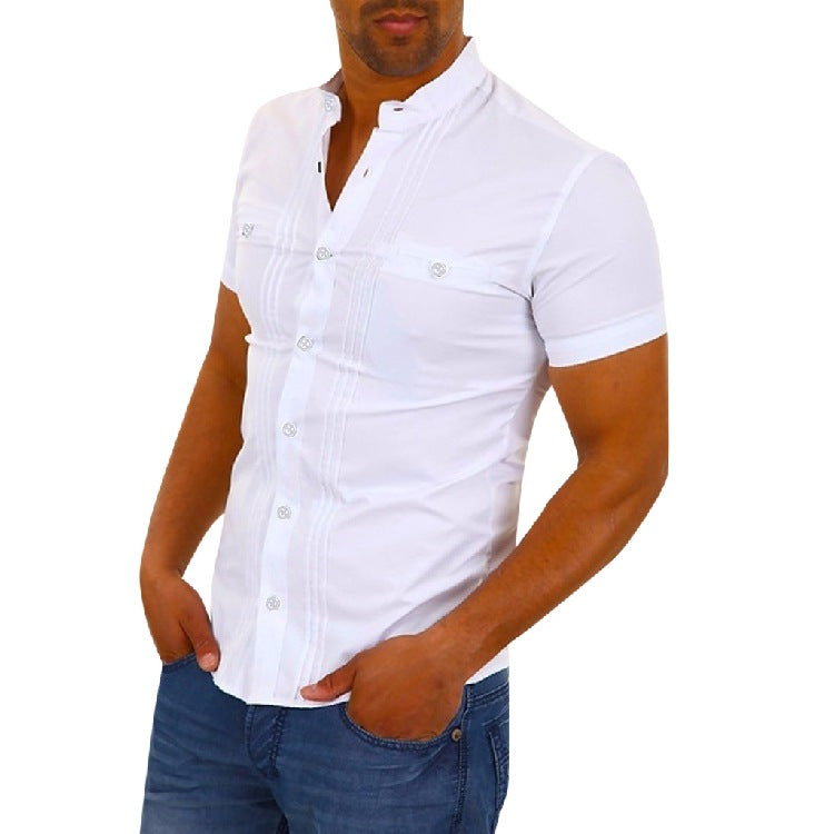 Herren Kurzarmhemd mit modernem Stehkragen und eleganten Knopfdetails