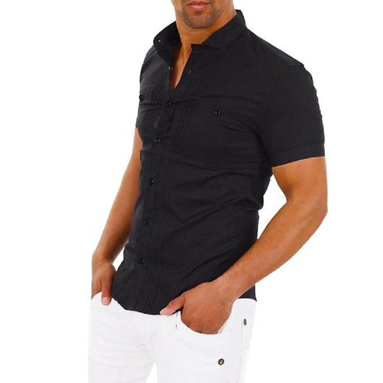 Herren Kurzarmhemd mit modernem Stehkragen und eleganten Knopfdetails