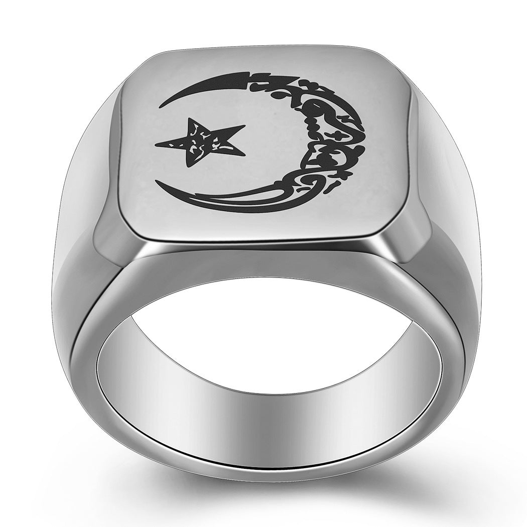 Herren Siegelring mit kunstvollem Mond- und Stern-Design Shop Nory