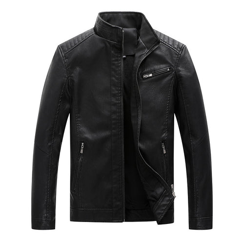 Herren Slim-Fit Lederimitat-Bikerjacke mit Stehkragen und Reißverschlusstaschen Shop Nory