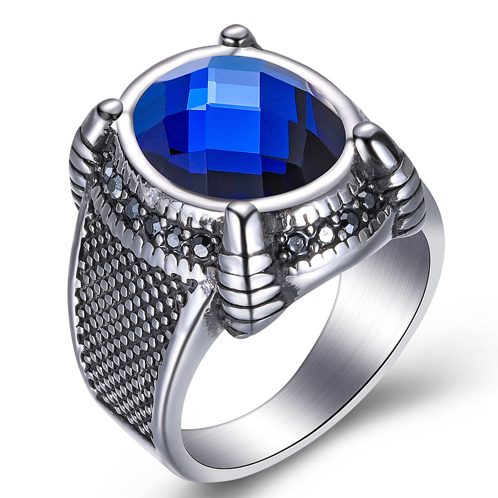 Herren Ring mit hochwertigem, facettiertem blauen Edelstein und kunstvollem Design Shop Nory