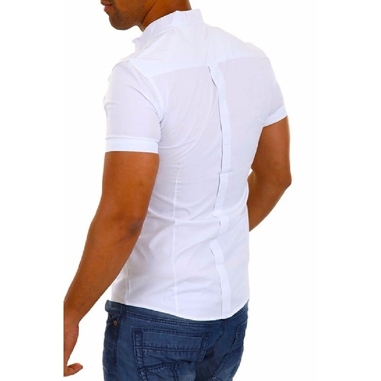Herren Kurzarmhemd mit modernem Stehkragen und eleganten Knopfdetails