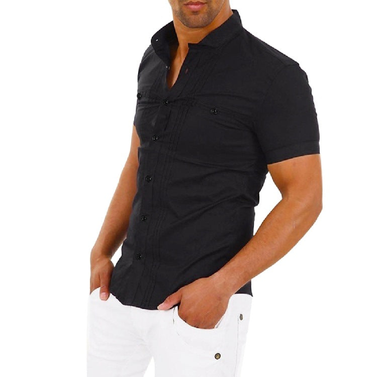 Herren Kurzarmhemd mit modernem Stehkragen und eleganten Knopfdetails