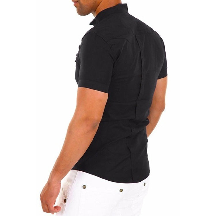 Herren Kurzarmhemd mit modernem Stehkragen und eleganten Knopfdetails