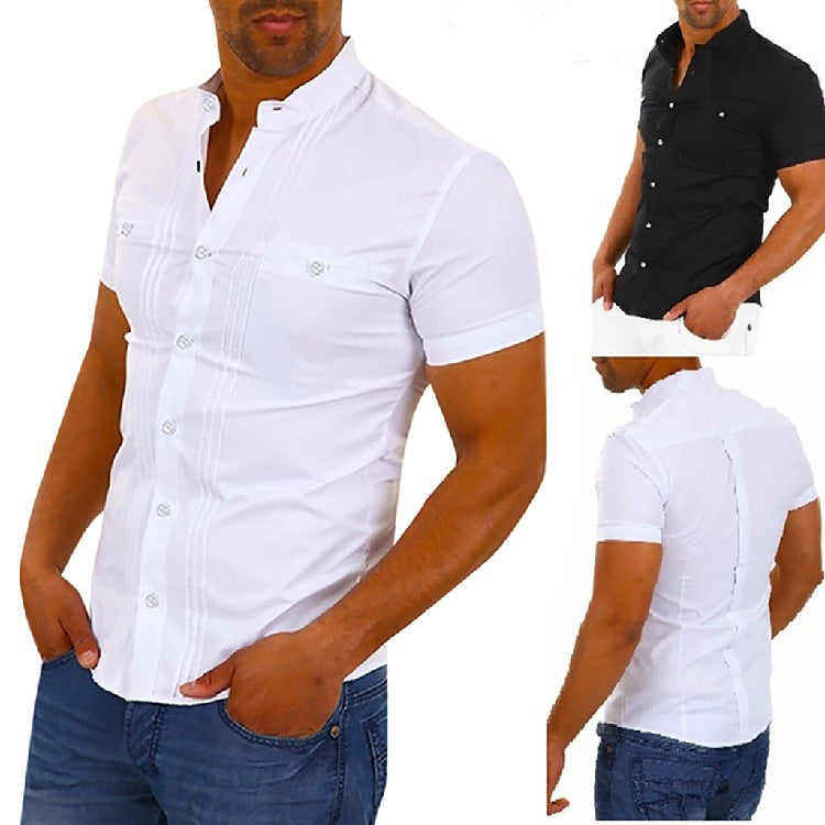 Herren Kurzarmhemd mit modernem Stehkragen und eleganten Knopfdetails