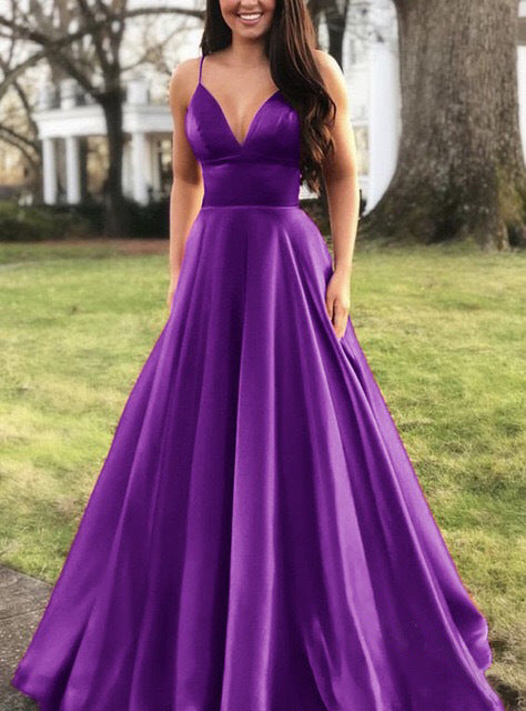 Damen A-Linien Abendkleid mit tiefem Ausschnitt und schmalen Trägern