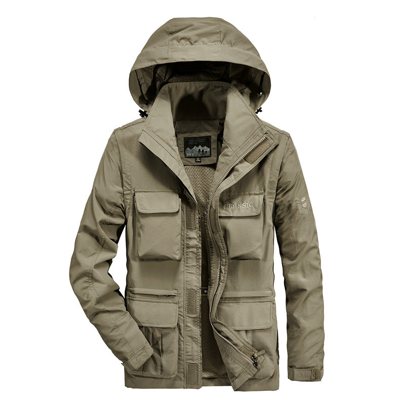 Herren leichter Fieldparka mit Kapuze, Multifunktionstaschen und atmungsaktivem Mesh‑Futter Shop Nory